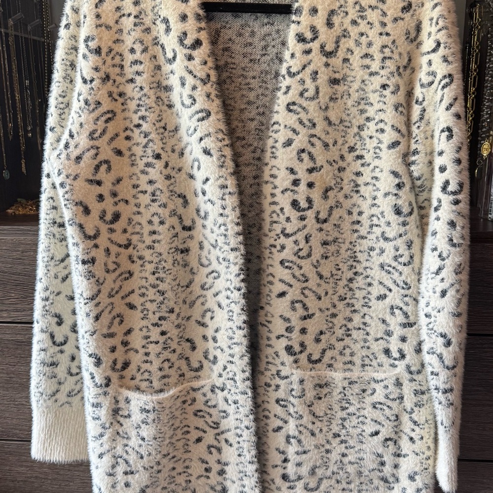 White and Gray Long Cardigan Sweater